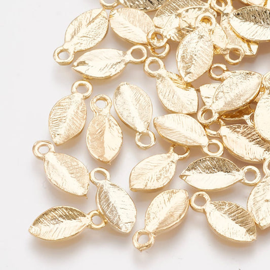 18k Gold Plated Mini Leaf Charm 10mm – Pack of 5