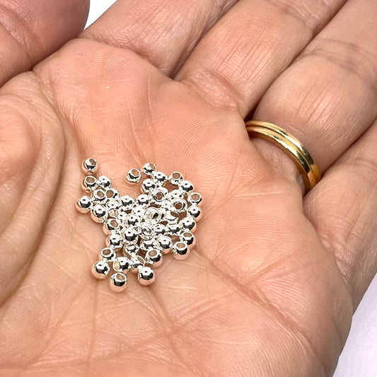 3mm Silver Plated Round Spacer Beads – Bag of 50 - Premium