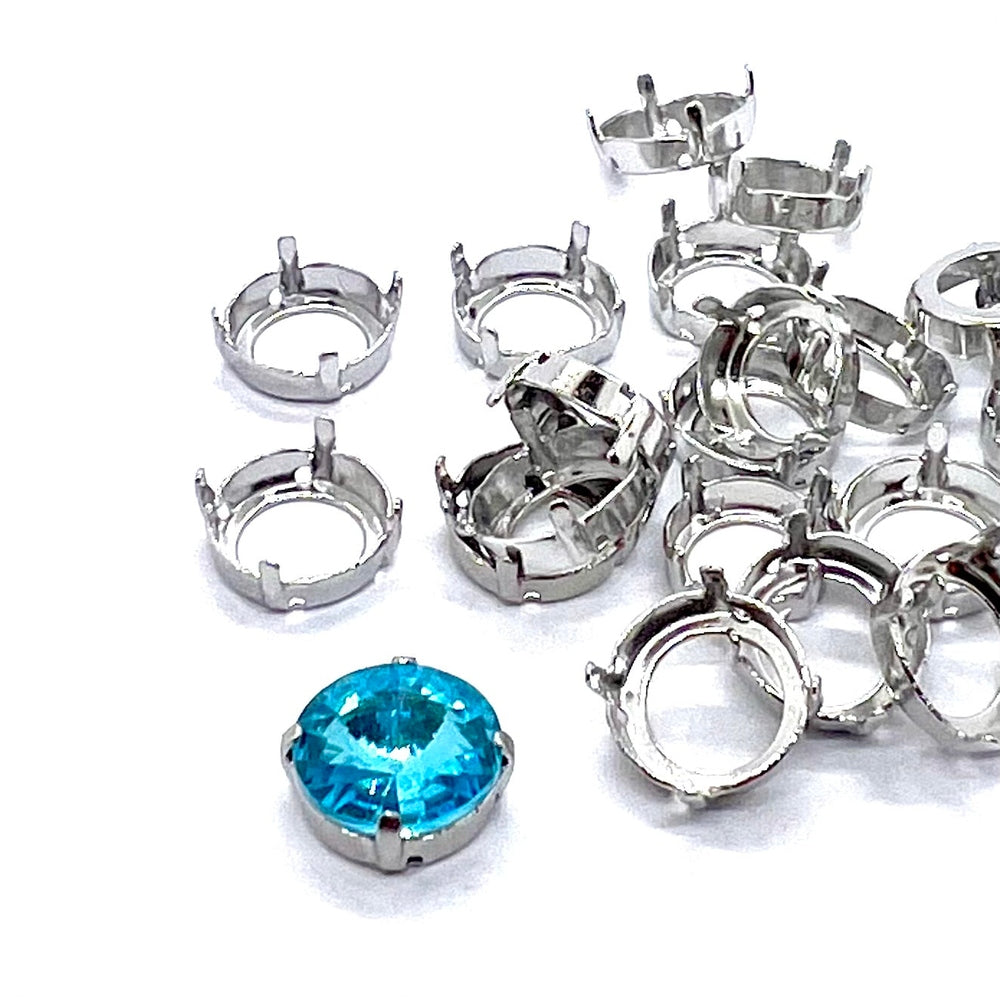 Josef Bergs Sew-On Setting - 4 Prongs - 4 Holes - Silver - 12mm Rivoli