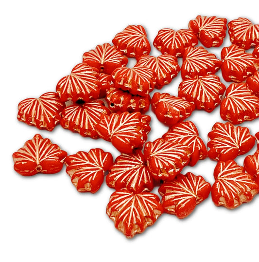 13x11mm Maple Leaf Beads - Pack of 10 - Orange Red Gold Wash