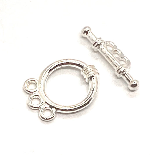 Silver Plated Three Strand Toggle 17x12mm