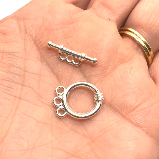 Silver Plated Three Strand Toggle 17x12mm