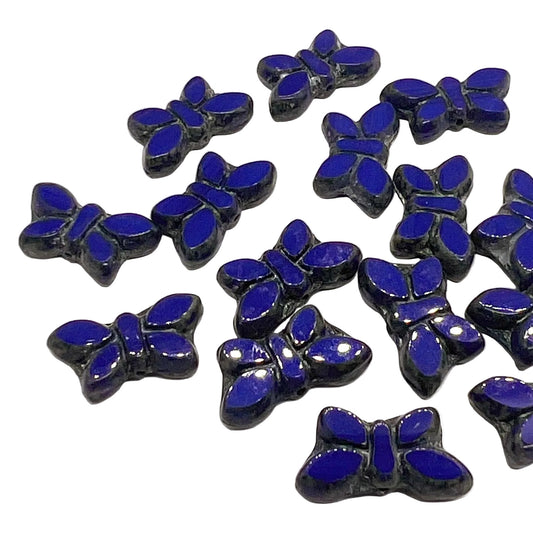 11x20mm Czech Glass Vintage Style Table Cut Butterfly Beads - Cobalt Blue - Per Piece