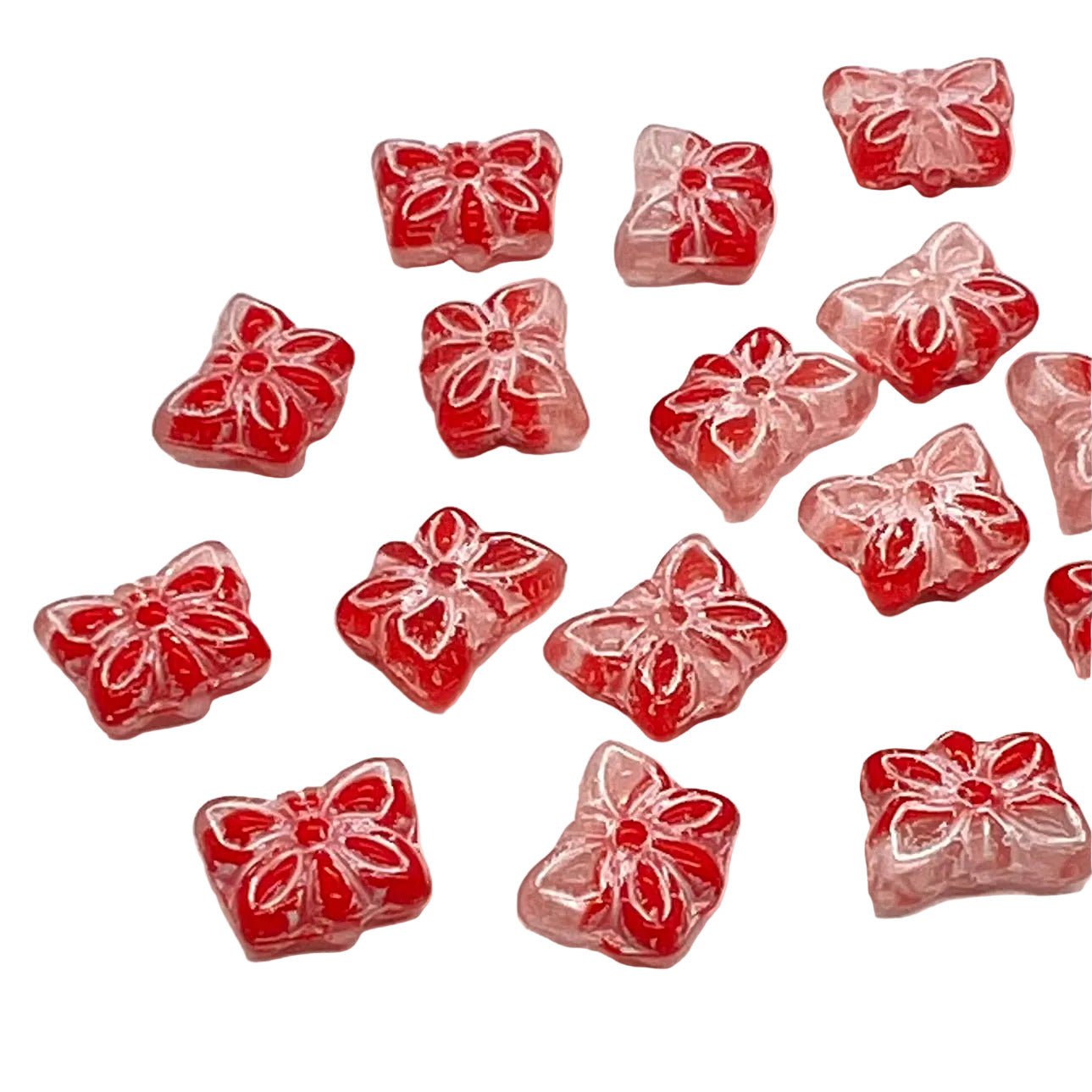 9x7mm Czech Glass Vintage Style Butterfly Beads - Poppy - Pack of 5