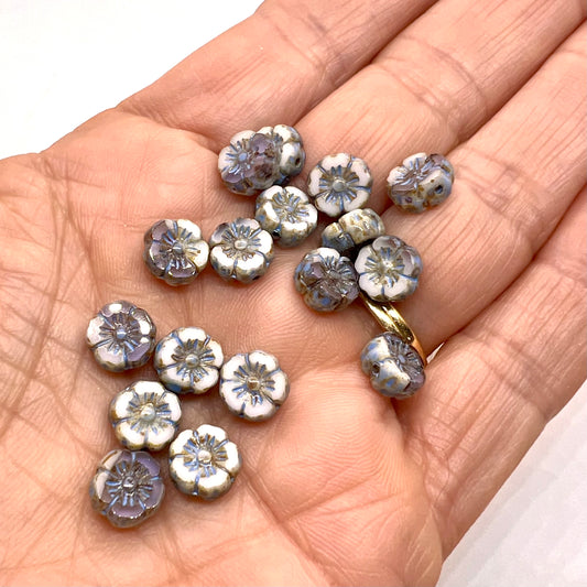 8mm Czech Glass Mallow Flower Bead - Slate Blue - Per Piece