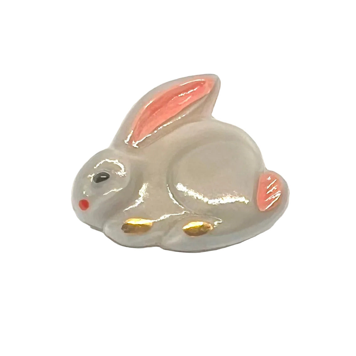 Vintage Czech Glass Grey Rabbit Button 26x21mm - Hand Painted