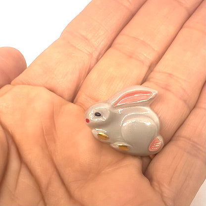 Vintage Czech Glass Grey Rabbit Button 26x21mm - Hand Painted