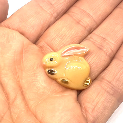 Vintage Czech Glass Fawn Rabbit Button 26x21mm - Hand Painted