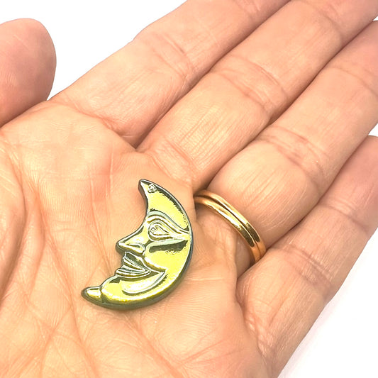 Vintage Czech Glass Half Moon Button 25x15mm