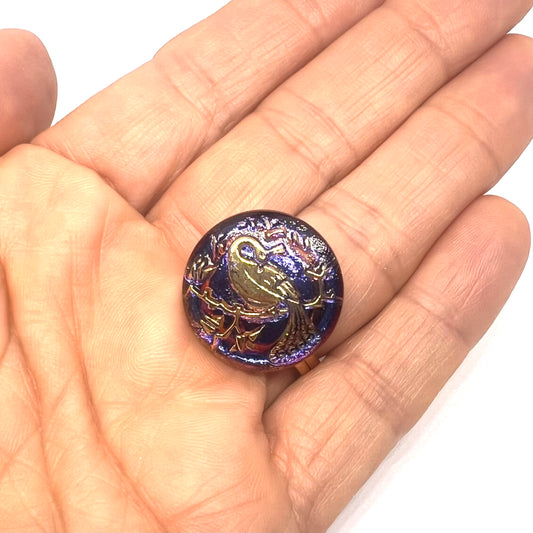 Vintage Czech Glass Peacock Button 22mm - Purple