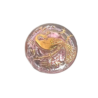 Vintage Czech Glass Peacock Button 22mm - Pink