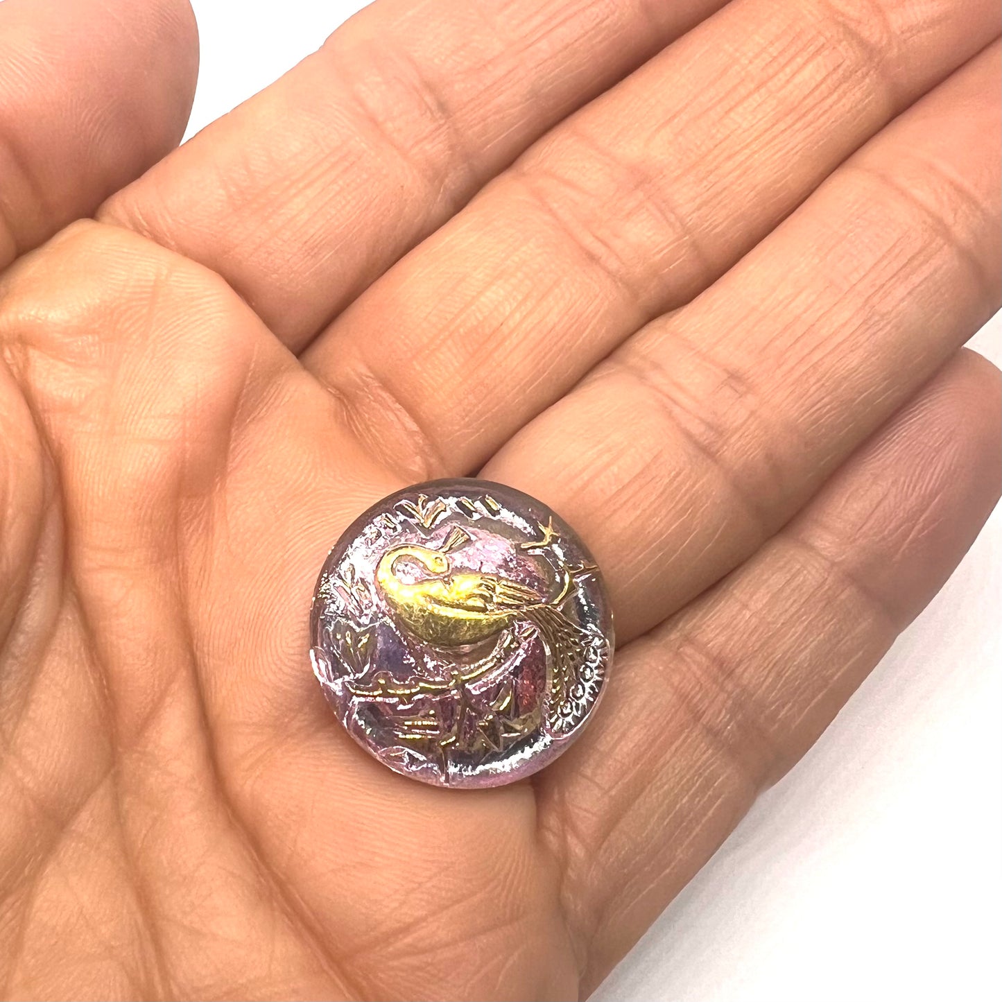 Vintage Czech Glass Peacock Button 22mm - Pink