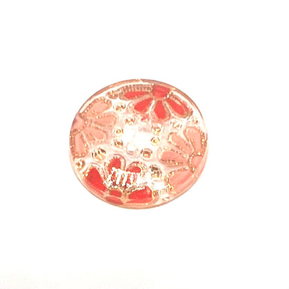 Vintage Czech Glass Hand Painted Flower Button 18mm - Red
