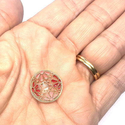 Vintage Czech Glass Hand Painted Flower Button 18mm - Red