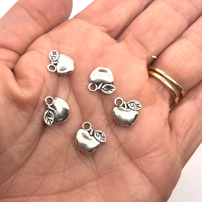 Antique Silver Apple Charm 10x10mm - Pack of 5