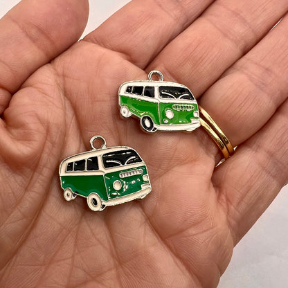 Antique Silver Enamel Camper Van Charm 24x20mm - Pack of 2