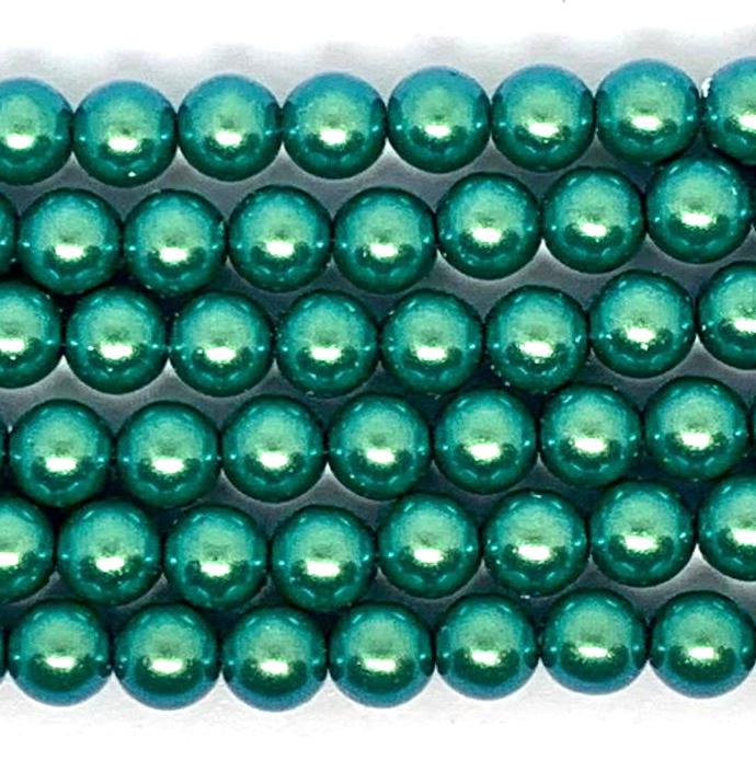 6mm Czech Round Glass Pearl Strand of 36 – 02010/30020 – Iridescent Emerald