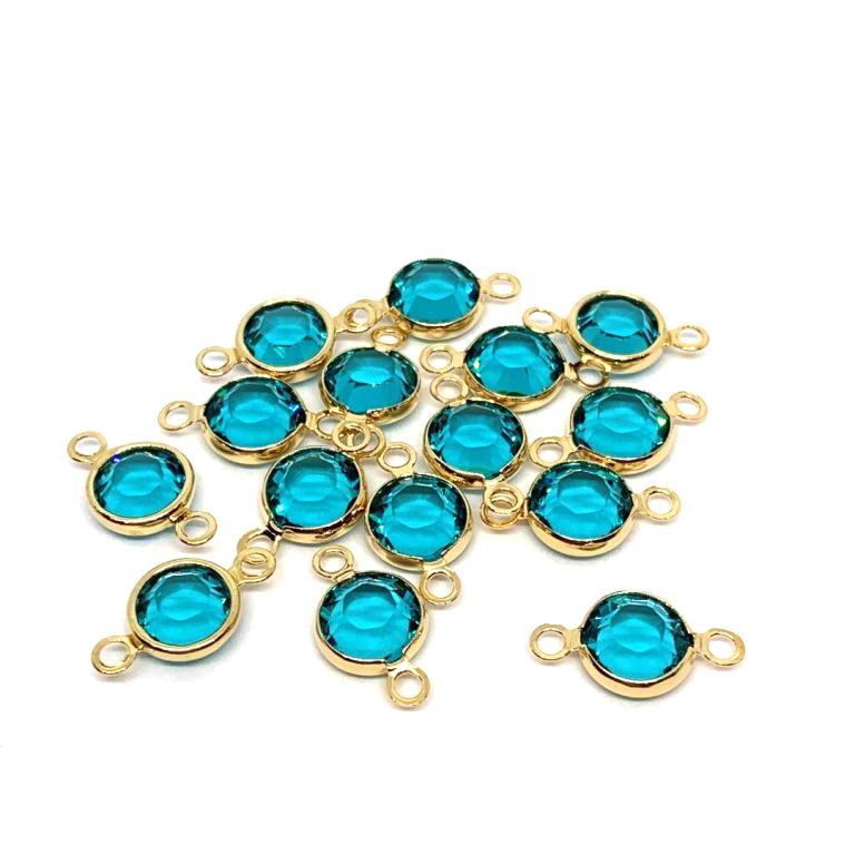 Gold Plated Preciosa Birthstone Channel Link - 6mm - Blue Zircon (December Birthstone)