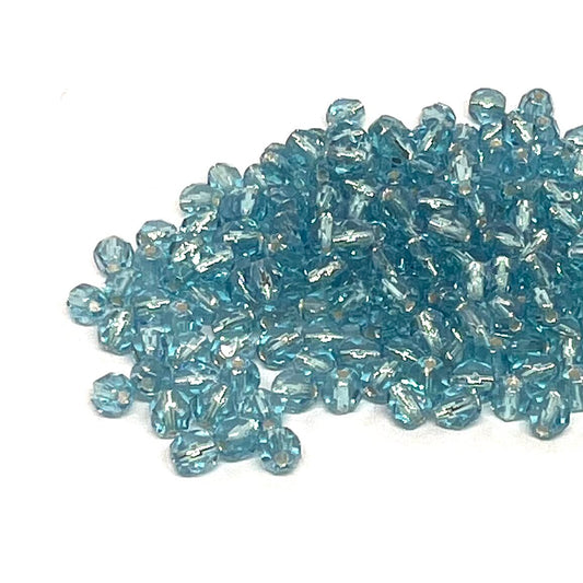 4mm Czech Fire Polish – SL60020 – Silver Lined Aquamarine x 100