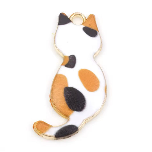 Gold Plated Enamel Cat Charm - 25x16mm - Calico - Pack of 1