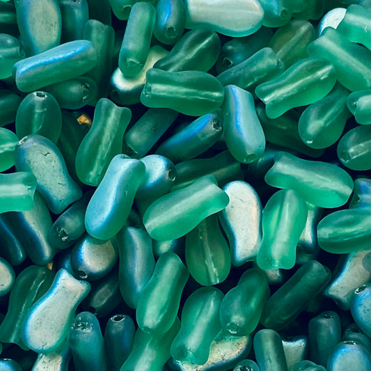 Czech Glass Mini Fish Beads – 9x5mm – Pack of 10 – Matte Teal AB