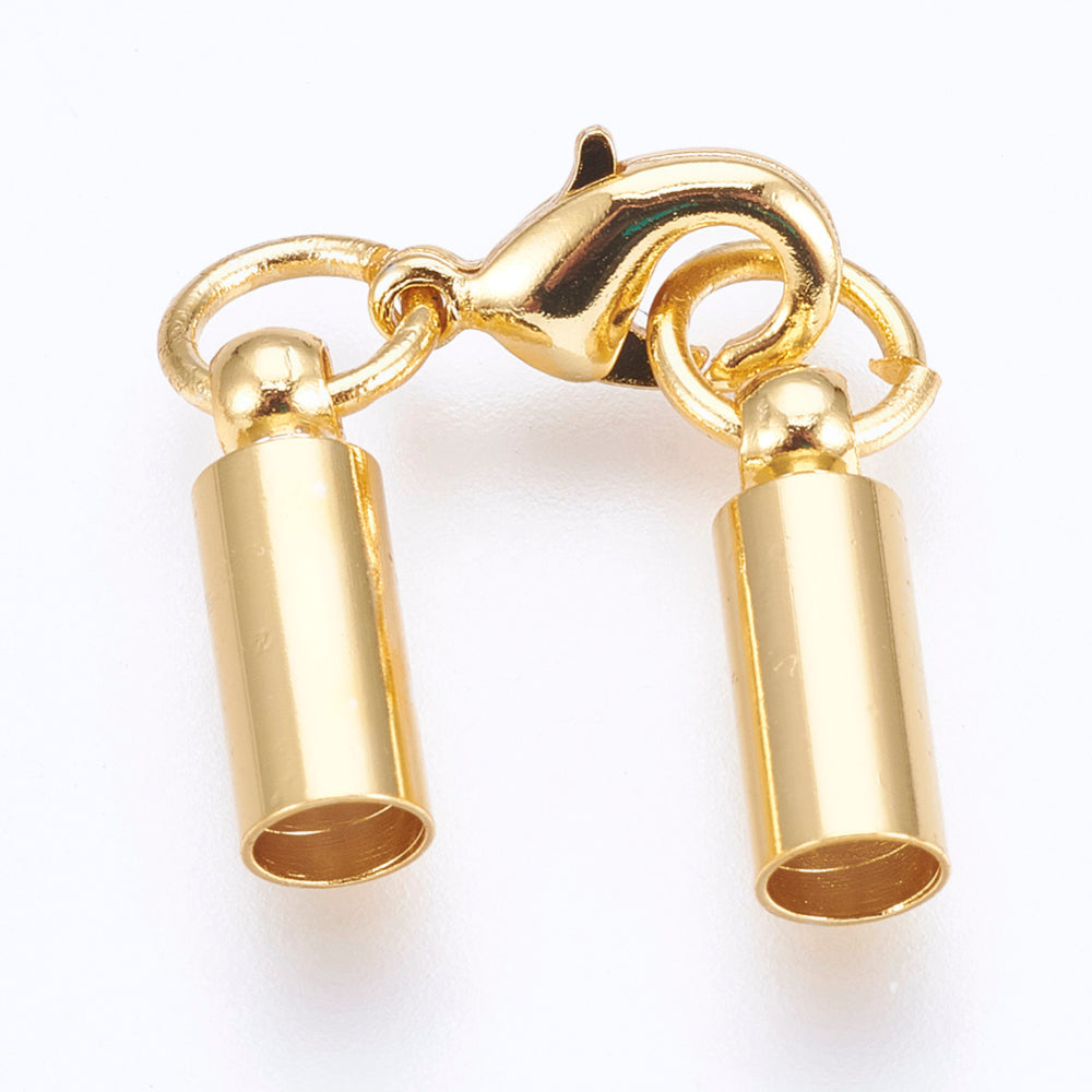 Kumihimo Glue In Clasp with Jump Rings & Lobster Clasp – 18k Gold Plated – 3mm