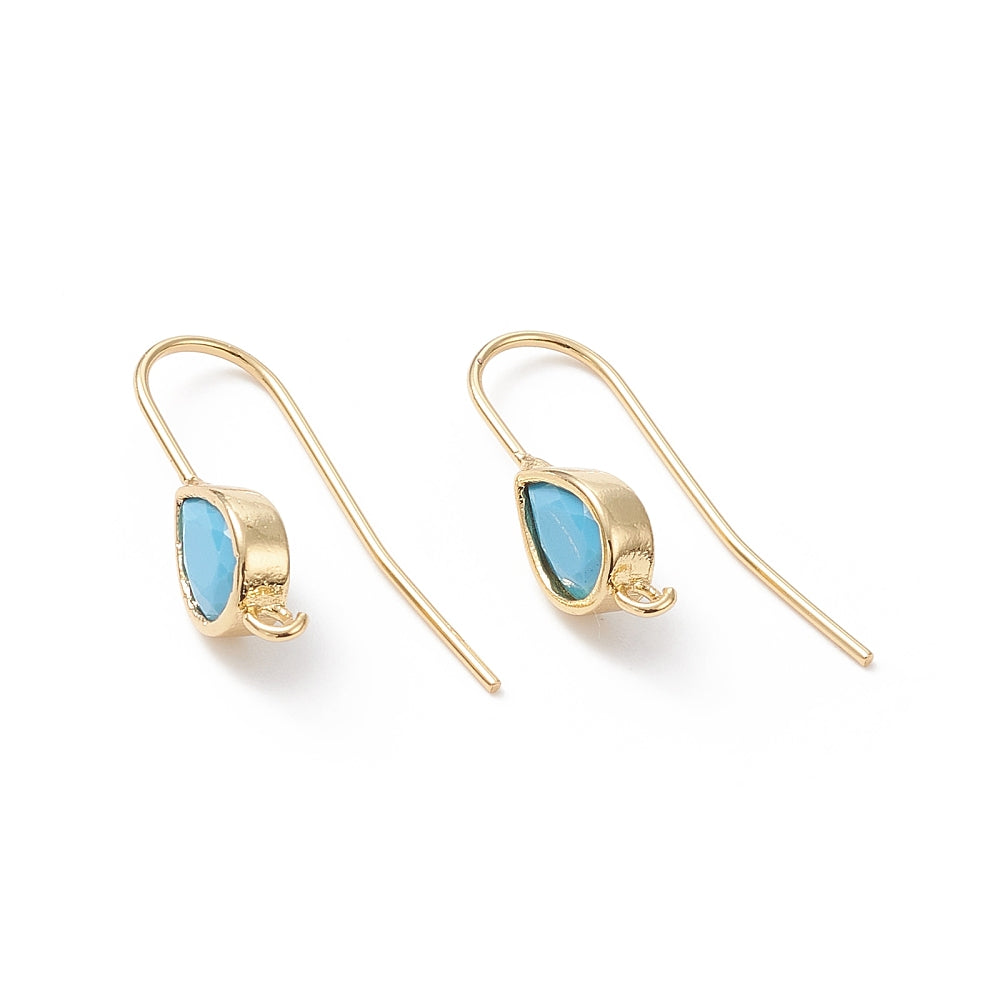 18k Gold Plated Crystal Drop Shepherd Hook - Turquoise - Priced Per Pair