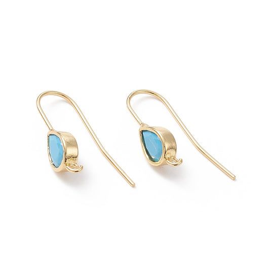 18k Gold Plated Crystal Drop Shepherd Hook - Turquoise - Priced Per Pair