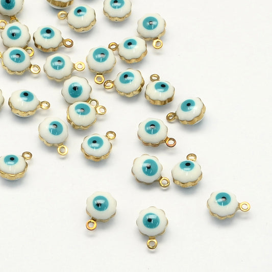 Gold Plated Enamel Greek Eye Charm - 9x7mm - Pack of 5