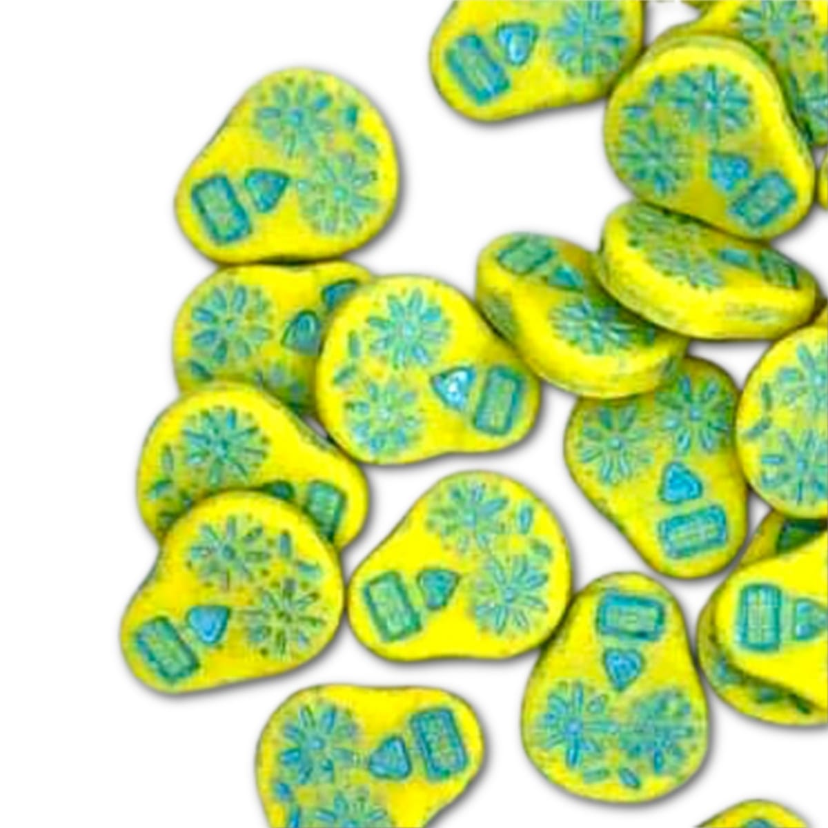 20x16mm Czech Glass Sugar Skull Beads - Pack of 5 - Lemon Yellow
