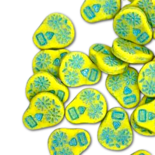 20x16mm Czech Glass Sugar Skull Beads - Pack of 5 - Lemon Yellow