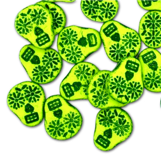 20x16mm Czech Glass Sugar Skull Beads - Pack of 5 - Lime Green