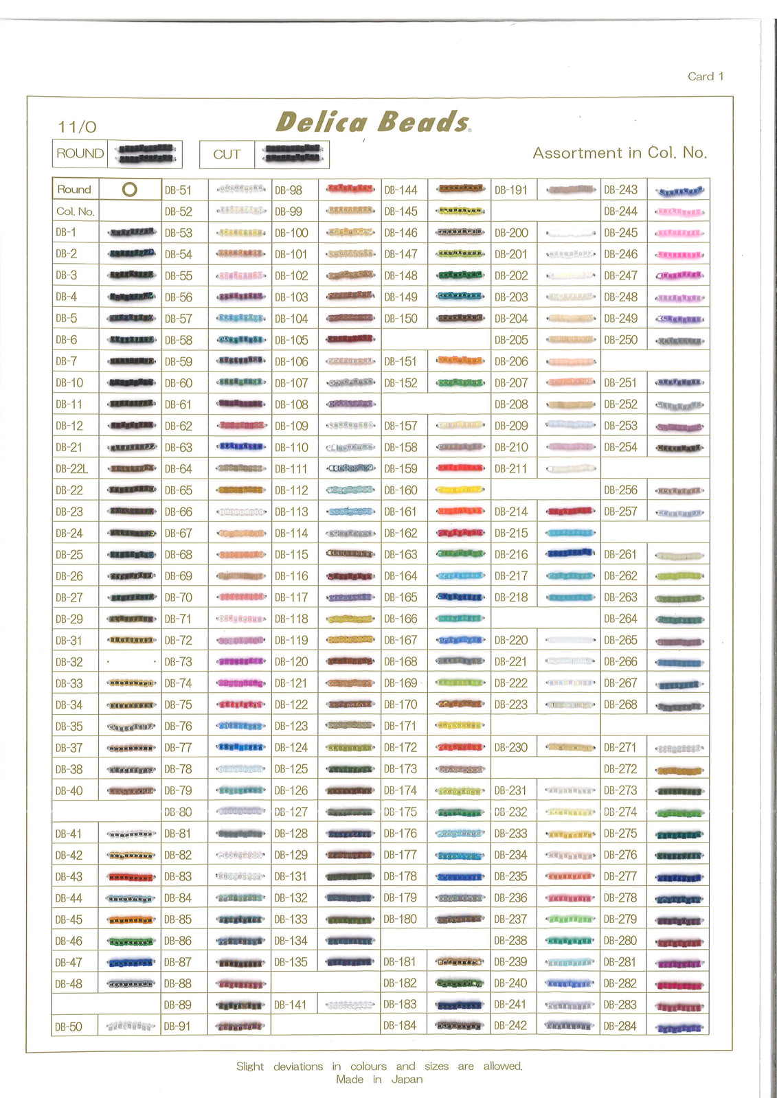 Miyuki Delica Bead Colour Chart - Instant Download or Printed Copy