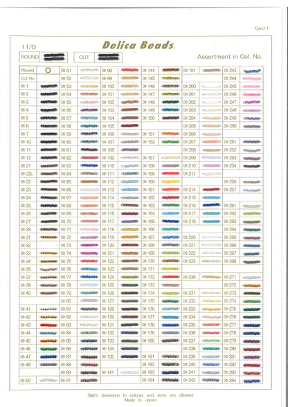 Miyuki Delica Bead Colour Chart - Instant Download or Printed Copy