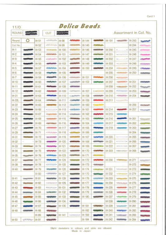 Miyuki Delica Bead Colour Chart - Instant Download or Printed Copy