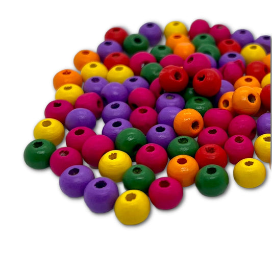 6-7mm Bright Coloured Wooden Beads - Pack of 100