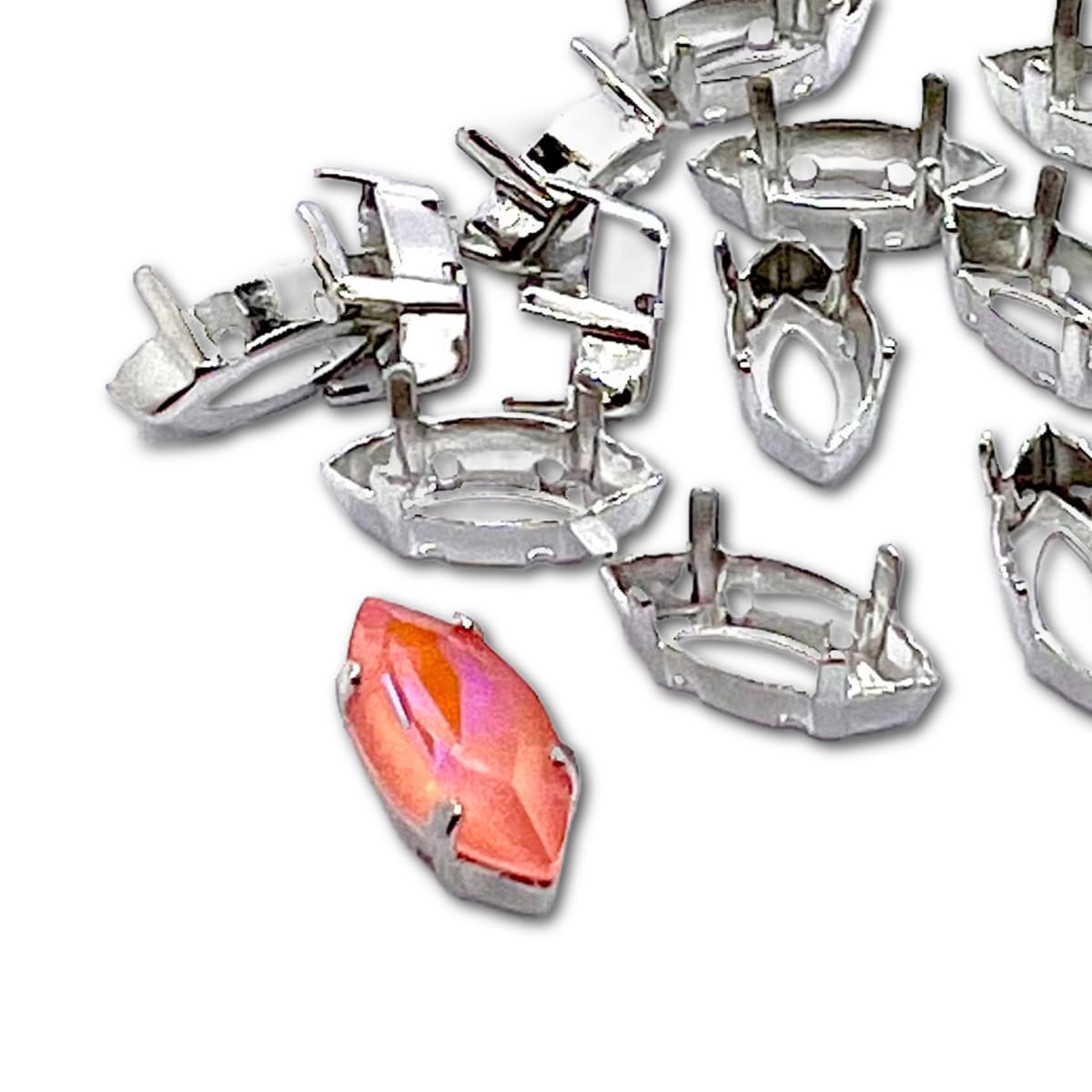 Josef Bergs Sew-On Setting - 4 Prongs - 4 Holes - Silver - 15x7mm Navette