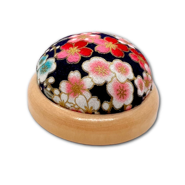 Vintage Style Cherry Blossom Wooden &amp; Fabric Needle Cushion