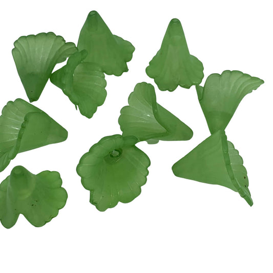 Lucite Trumpet Flower Beads - 18mm - Pack of 10 - Olive Green