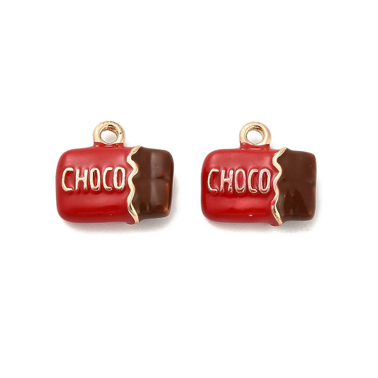 Gold Plated Enamel Chocolate Bar Charm - 12.5x13mm - Pack of 2