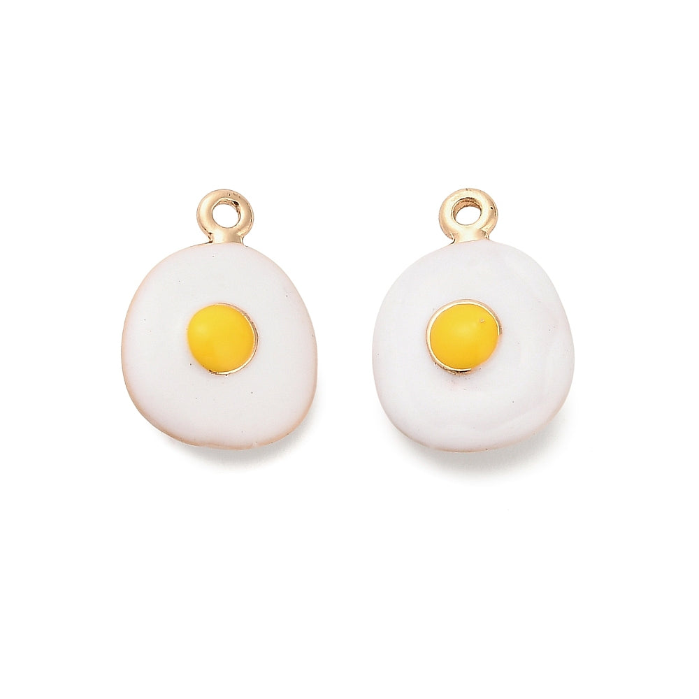 Gold Plated Enamel Fried Egg Charm - 16x11mm - Pack of 2