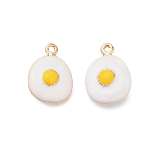 Gold Plated Enamel Fried Egg Charm - 16x11mm - Pack of 2