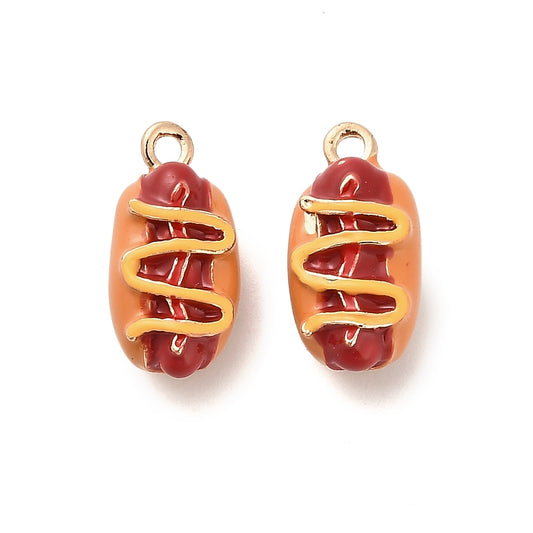 Gold Plated Enamel Hot Dog Charm - 15x8mm - Pack of 2