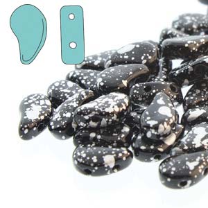 Paisley Duo Beads 8x5mm - 10g - Jet Silver Splash