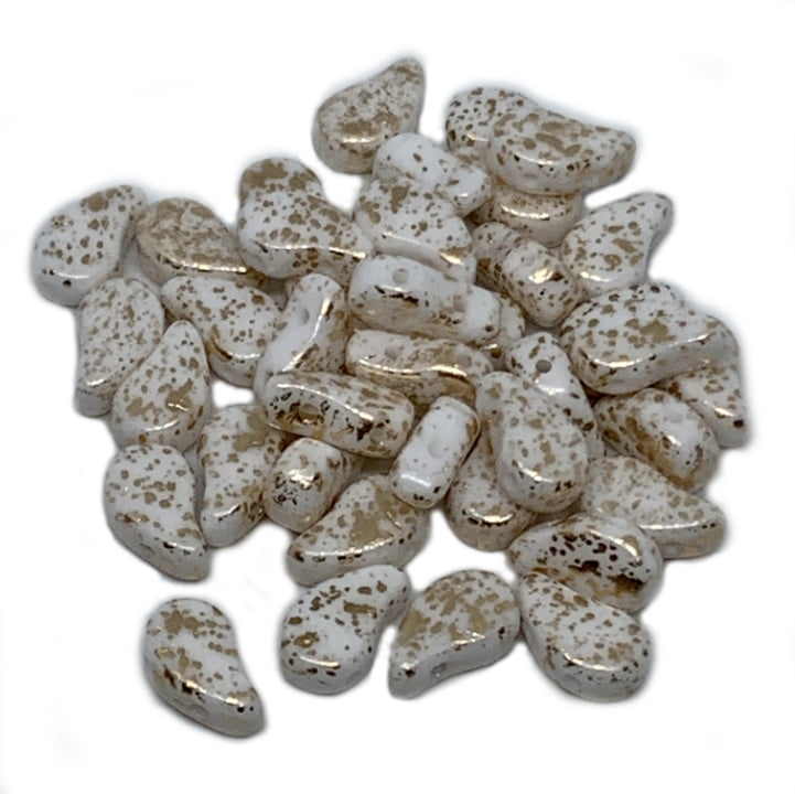 Paisley Duo Beads 8x5mm - 10g - Chalk Gold Splash