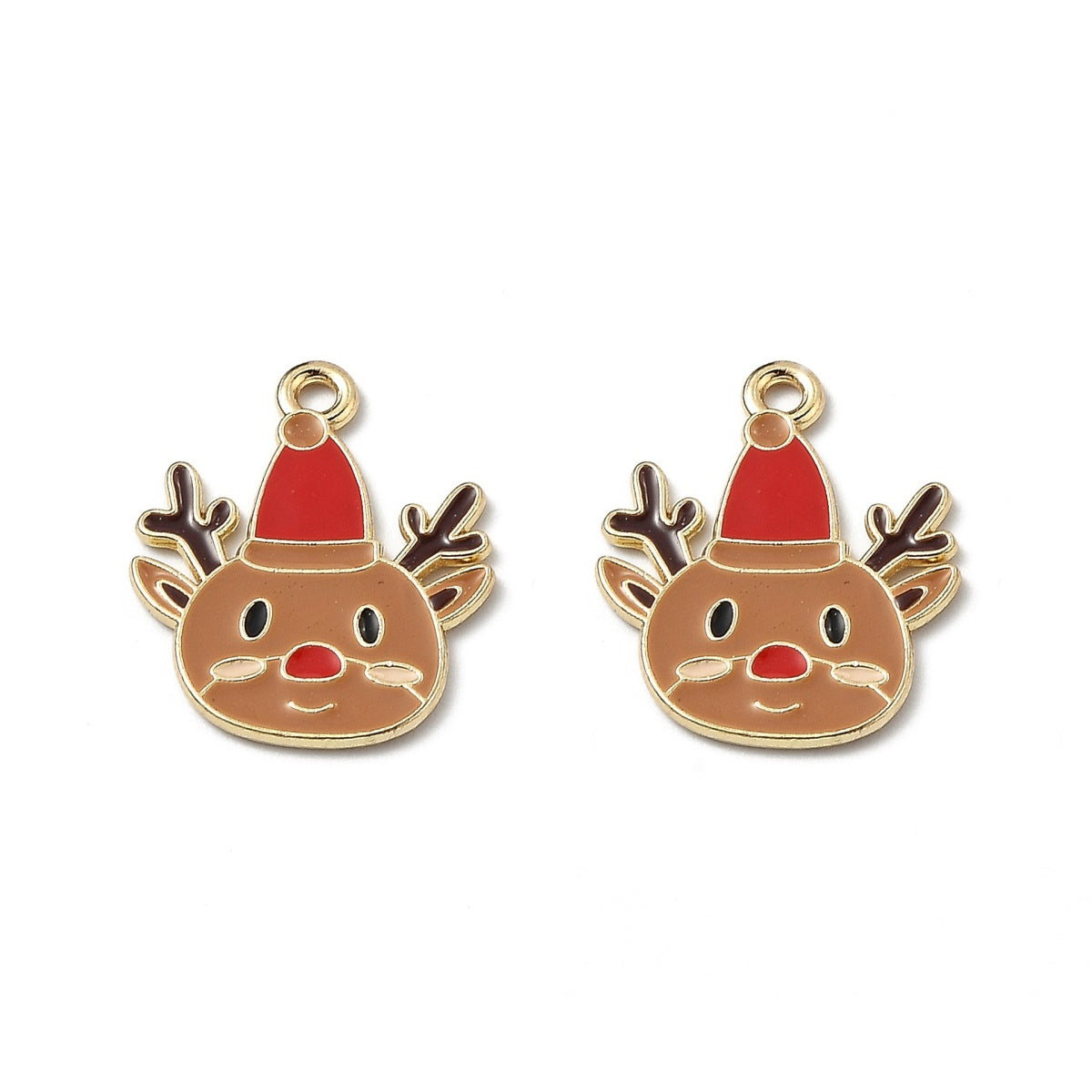 Gold Plated Festive Reindeer with Hat Charm 22x18mm - Pack of 2