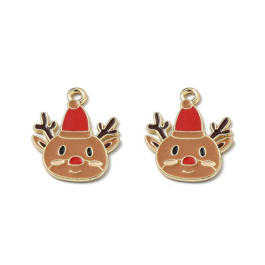 Gold Plated Festive Reindeer with Hat Charm 22x18mm - Pack of 2