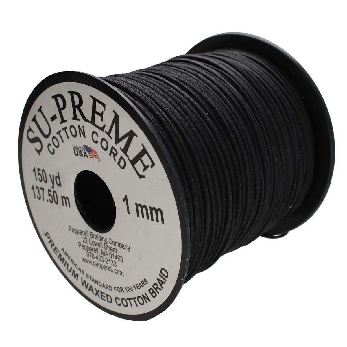 Tony's Black 1mm Waxed Cotton Cord – 150 Yard Reel