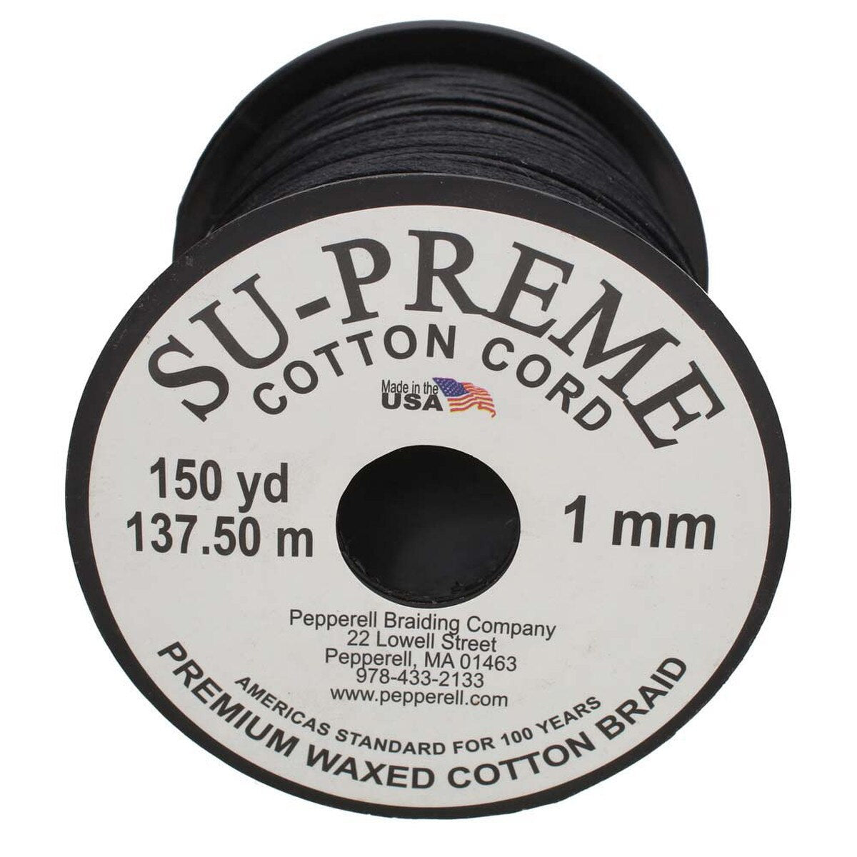 Tony's Black 1mm Waxed Cotton Cord – 150 Yard Reel