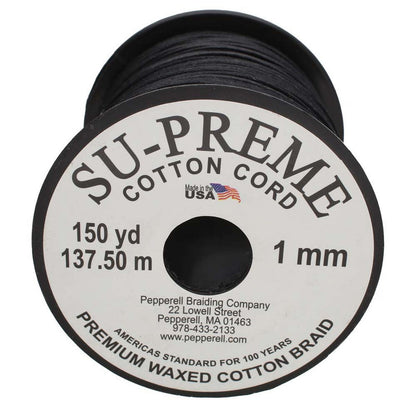 Tony's Black 1mm Waxed Cotton Cord – 150 Yard Reel